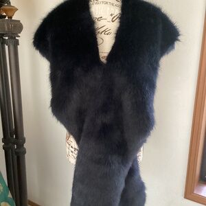NORDSTROM Dark Navy Blue Faux Fur Wrap Stole Scarf